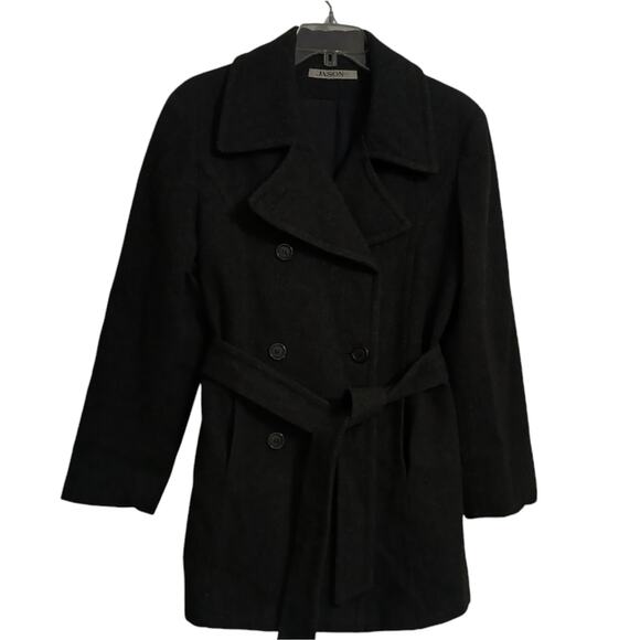 Vintage wool pea coat trench medium sz 8 dark charcoal gray double breasted - Picture 1 of 9